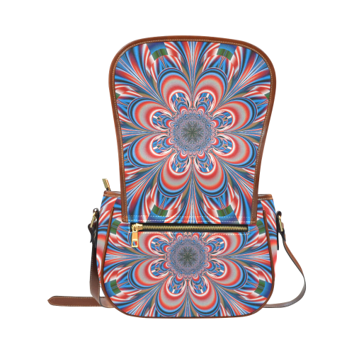 Turquoise Red Flower Mandala Saddle Bag/Small (Model 1649) Full Customization