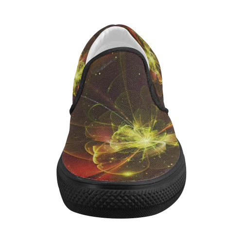 A  wonderful abstract fractal red yellow blossom Women's Slip-on Canvas Shoes (Model 019)