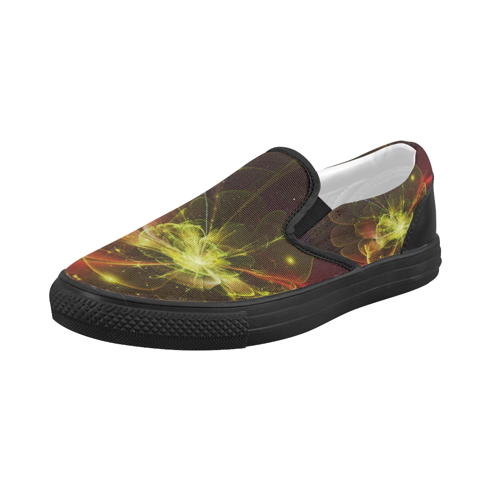 A  wonderful abstract fractal red yellow blossom Women's Slip-on Canvas Shoes (Model 019)