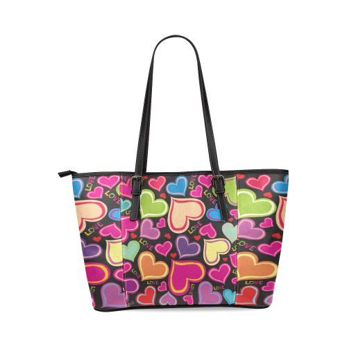 Cute hearts pattern Leather Tote Bag/Small (Model 1640)