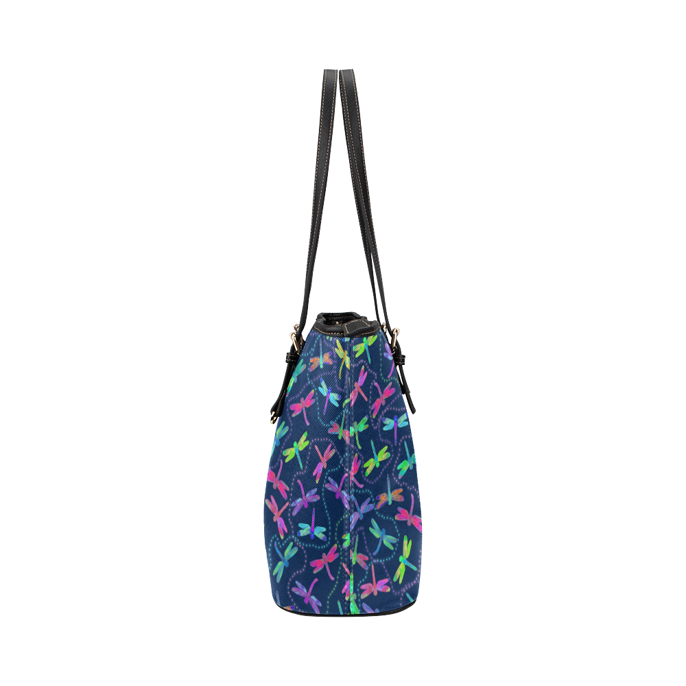 Psychedelic Dragonfly Pattern by ArtformDesigns Leather Tote Bag/Large (Model 1651)