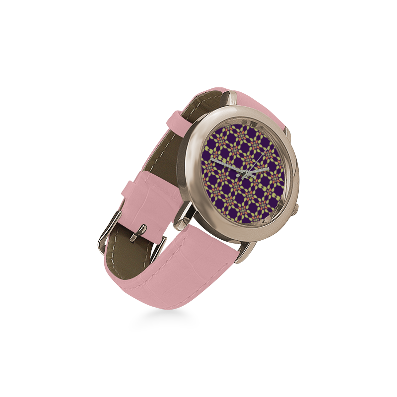 Purple Women's Rose Gold Leather Strap Watch(Model 201)