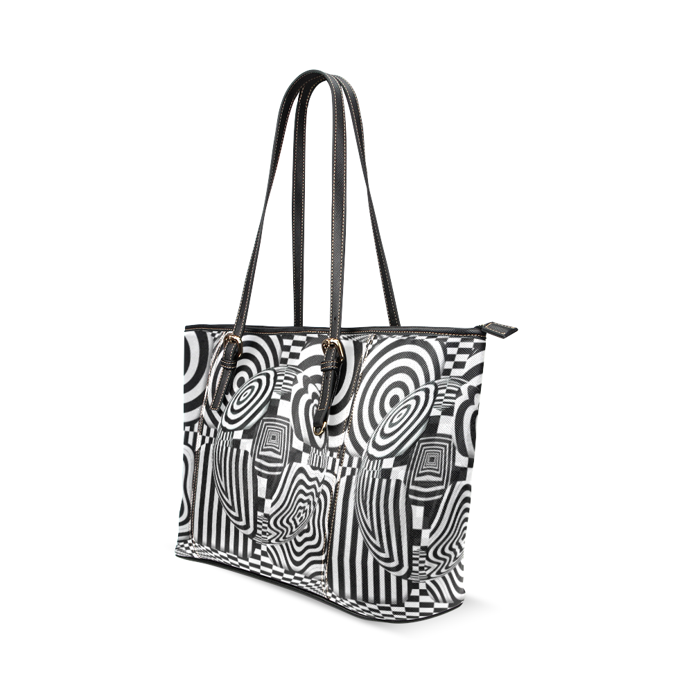 Quilts Op Art vier Pattern Leather Tote Bag/Large (Model 1640)