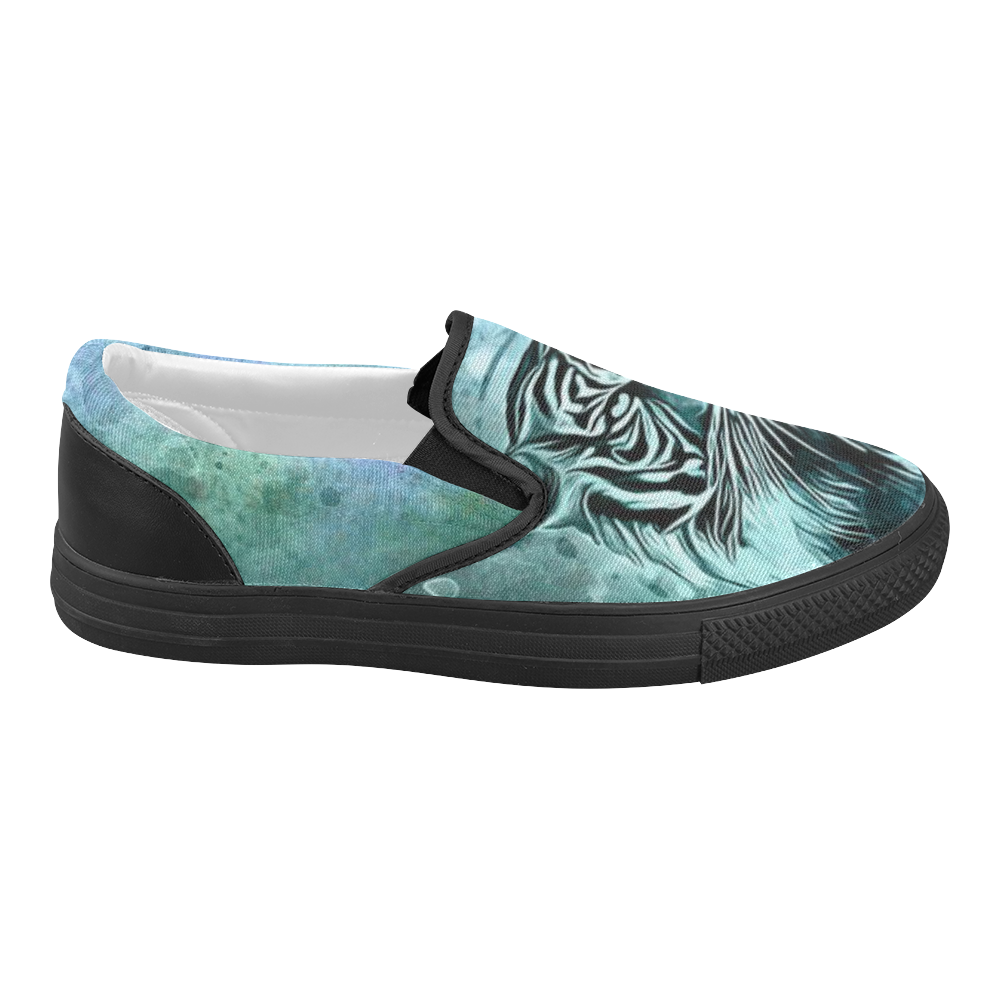 Watercolor Tiger Women's Slip-on Canvas Shoes (Model 019)