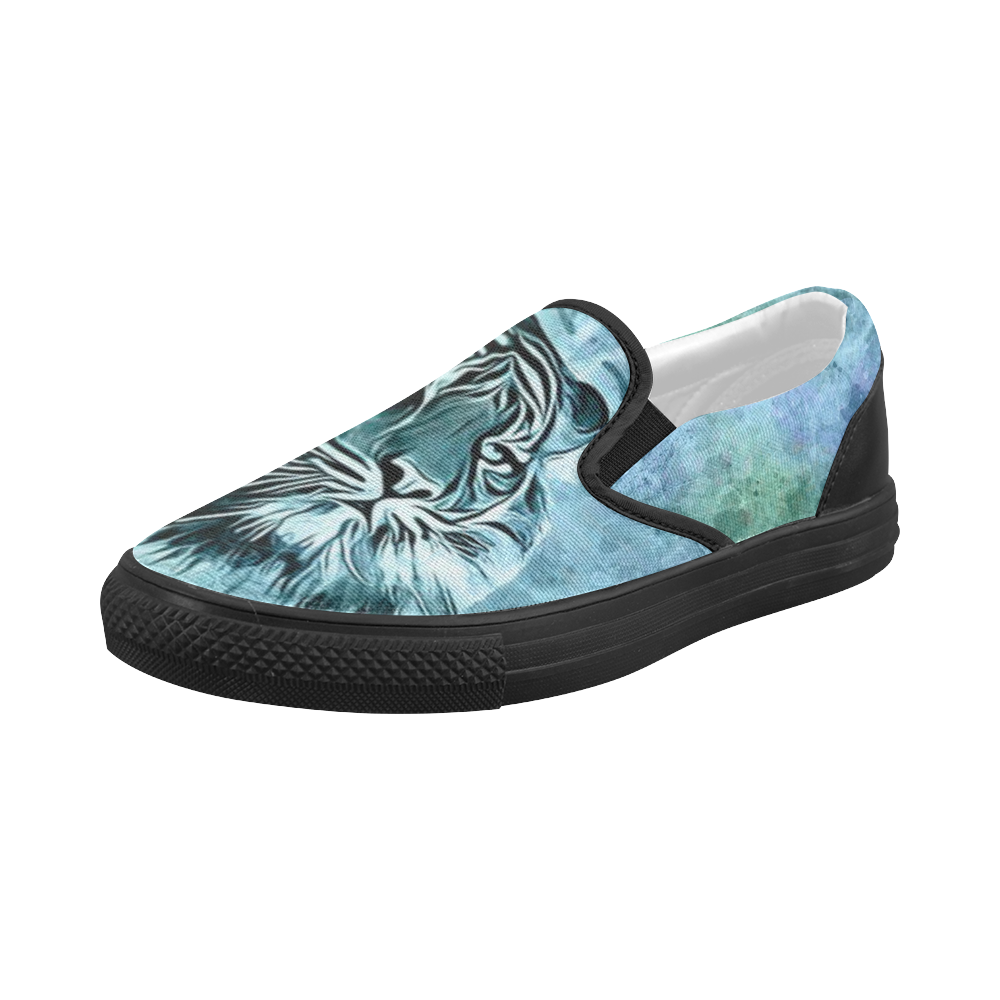 Watercolor Tiger Women's Slip-on Canvas Shoes (Model 019)