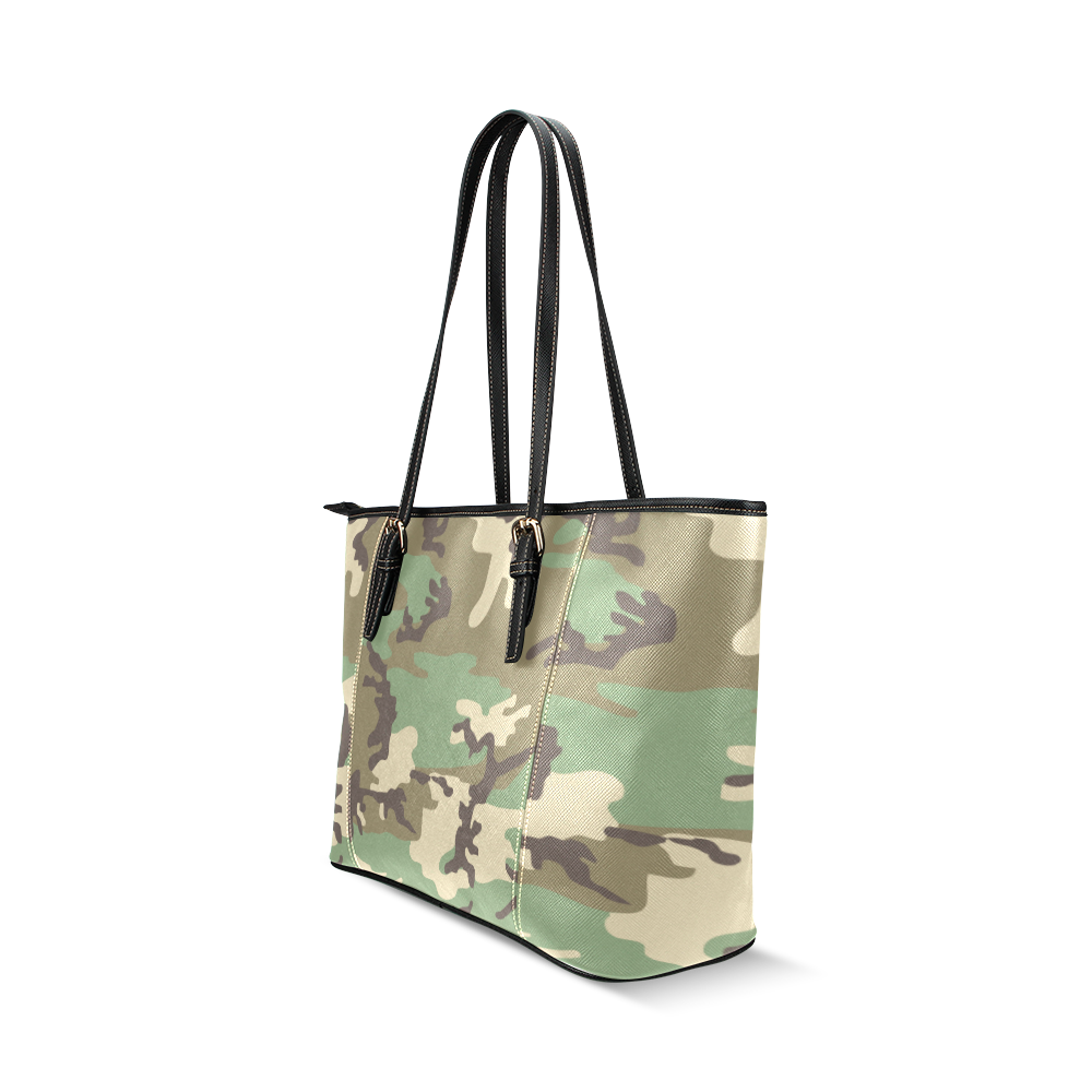 Woodland Camo Leather Tote Bag/Small (Model 1640)