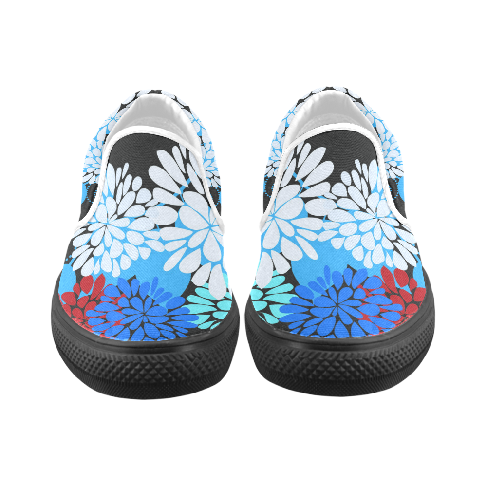 Cute Cool Abstract Winter Flowers Women's Unusual Slip-on Canvas Shoes (Model 019)