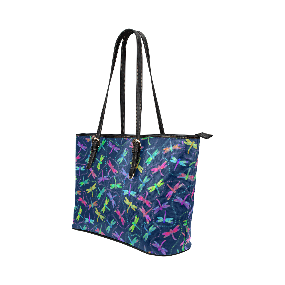 Psychedelic Dragonfly Pattern by ArtformDesigns Leather Tote Bag/Small (Model 1651)