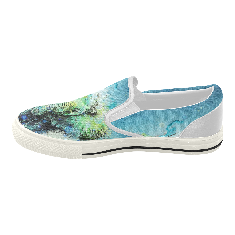 watercolor elephant Women's Slip-on Canvas Shoes (Model 019)