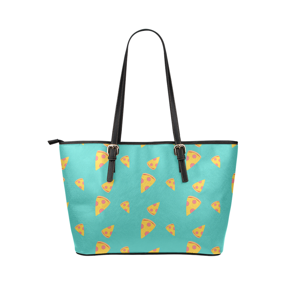 Pizza slices   - pizza and slice Leather Tote Bag/Small (Model 1651)