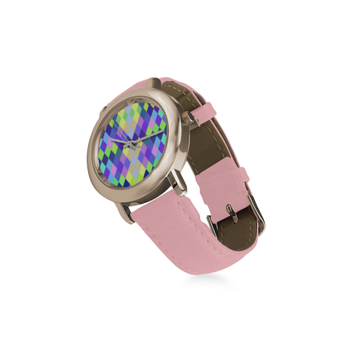 Abstract Women's Rose Gold Leather Strap Watch(Model 201)