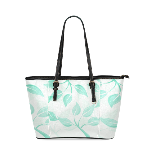 Green leaves on branches Leather Tote Bag/Small (Model 1640)