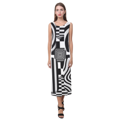Op Art vier Pattern Phaedra Sleeveless Open Fork Long Dress (Model D08)
