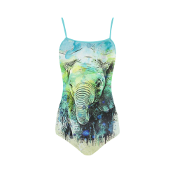 watercolor elephant Strap Swimsuit ( Model S05)