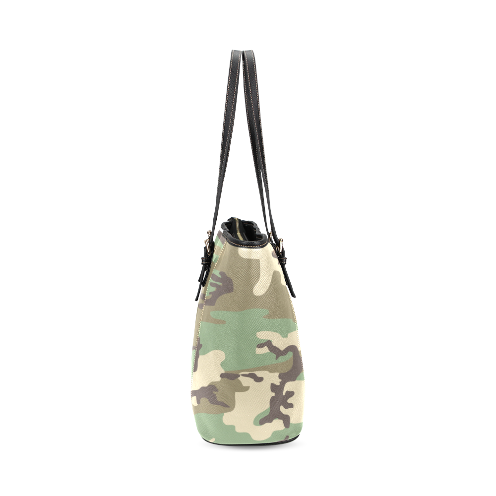 Woodland Camo Leather Tote Bag/Small (Model 1640)