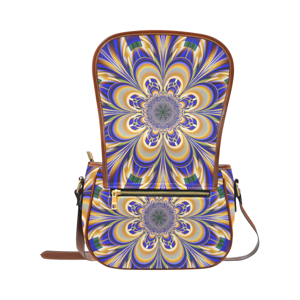Blue Gold Flower Mandala Saddle Bag/Small (Model 1649) Full Customization