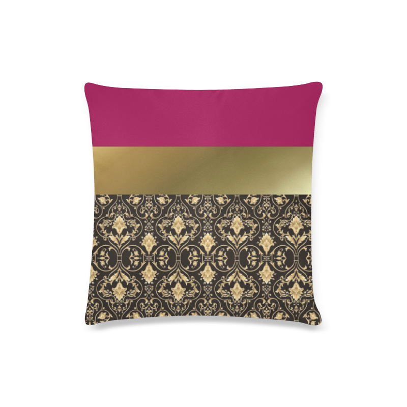 Damask in Gold and Red Custom Zippered Pillow Case 16"x16"(Twin Sides)
