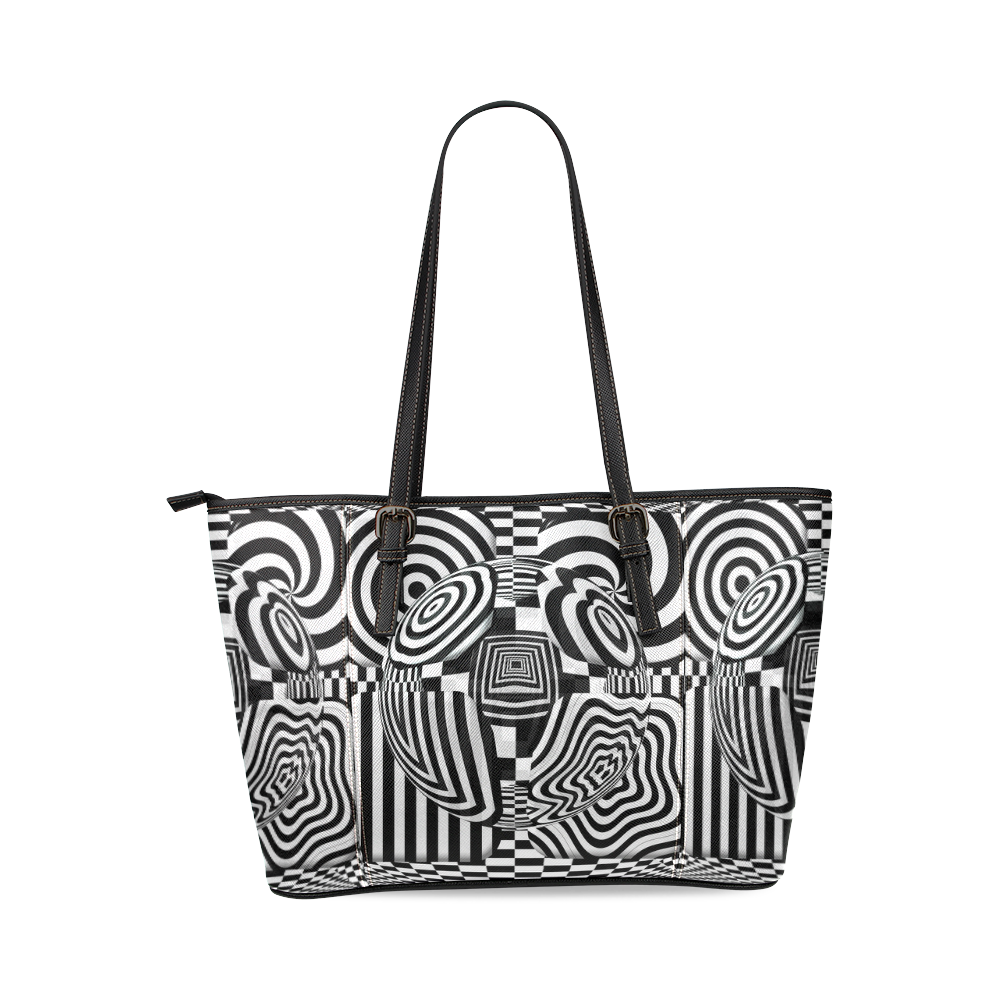 Quilts Op Art vier Pattern Leather Tote Bag/Large (Model 1640)