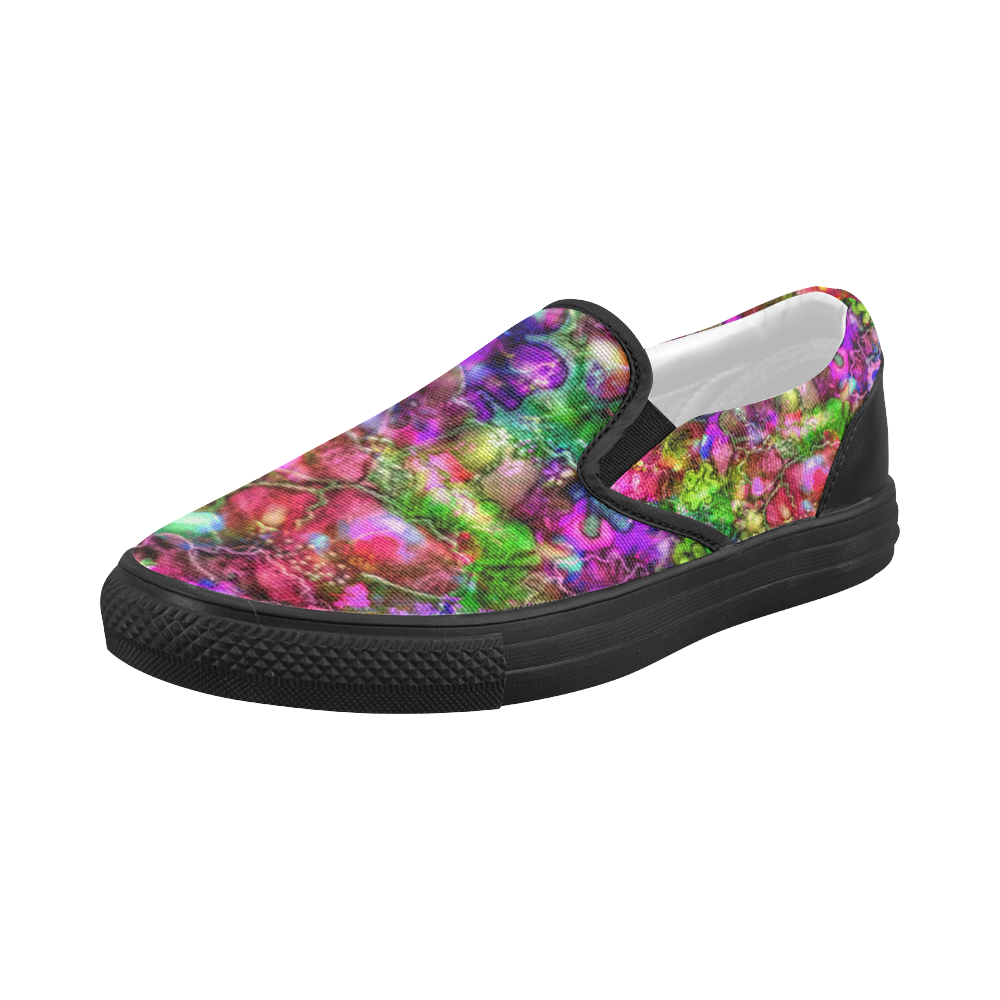 Pink Floral Abstract Women's Slip-on Canvas Shoes (Model 019)