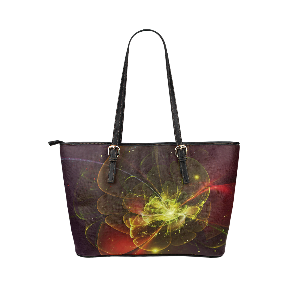 A  wonderful abstract fractal red yellow blossom Leather Tote Bag/Small (Model 1651)