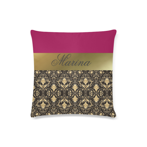 Damask in Gold and Red with Name Custom Zippered Pillow Case 16"x16"(Twin Sides)