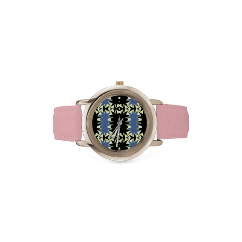 Black and blue Women's Rose Gold Leather Strap Watch(Model 201)