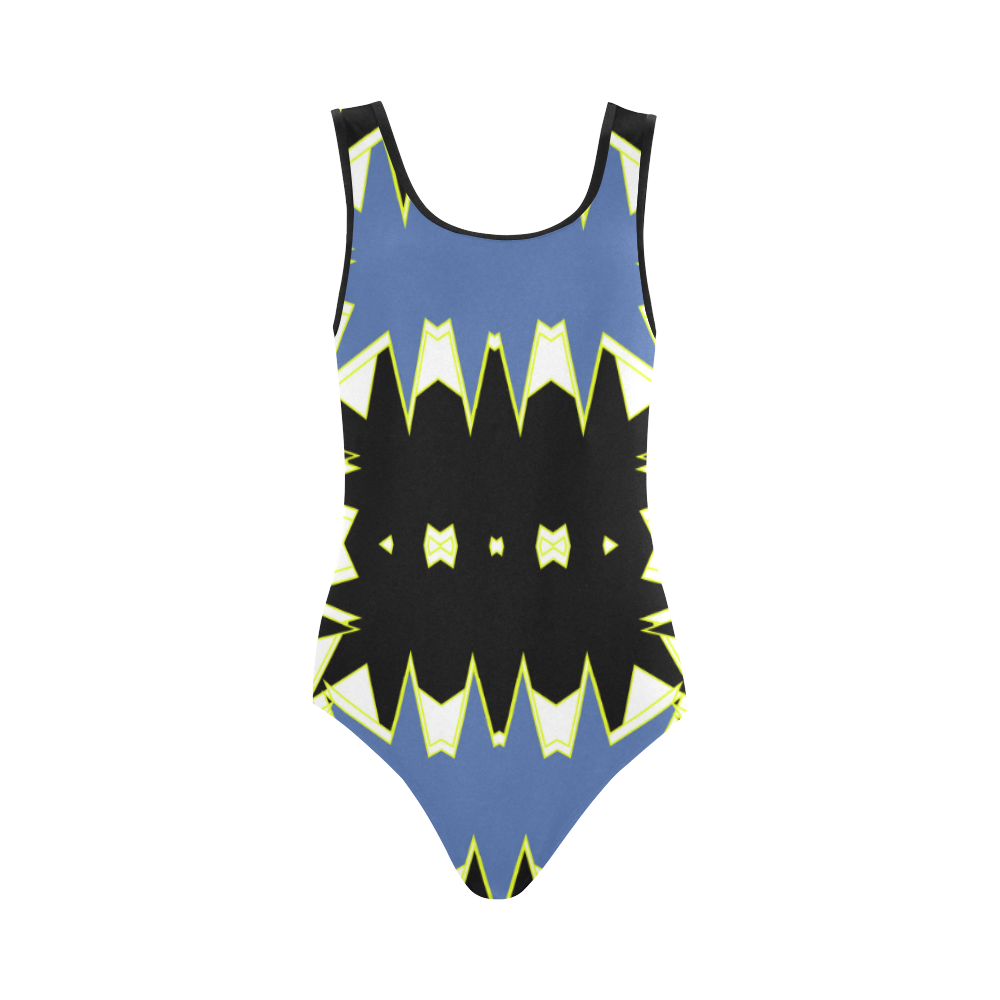 Black and blue Vest One Piece Swimsuit (Model S04)