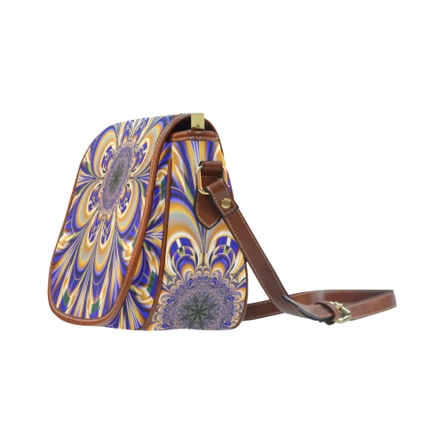 Blue Gold Flower Mandala Saddle Bag/Large (Model 1649)