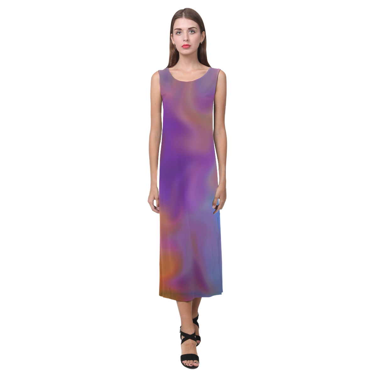 rainbow blobs Phaedra Sleeveless Open Fork Long Dress (Model D08)