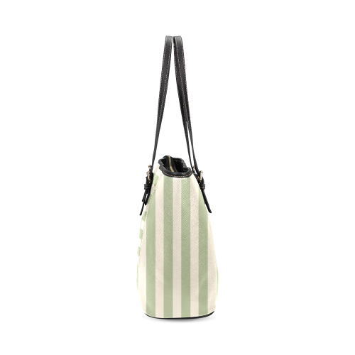 Stripes in Sage and Tan with Name Leather Tote Bag/Small (Model 1640)