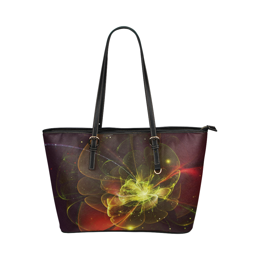 A  wonderful abstract fractal red yellow blossom Leather Tote Bag/Large (Model 1651)