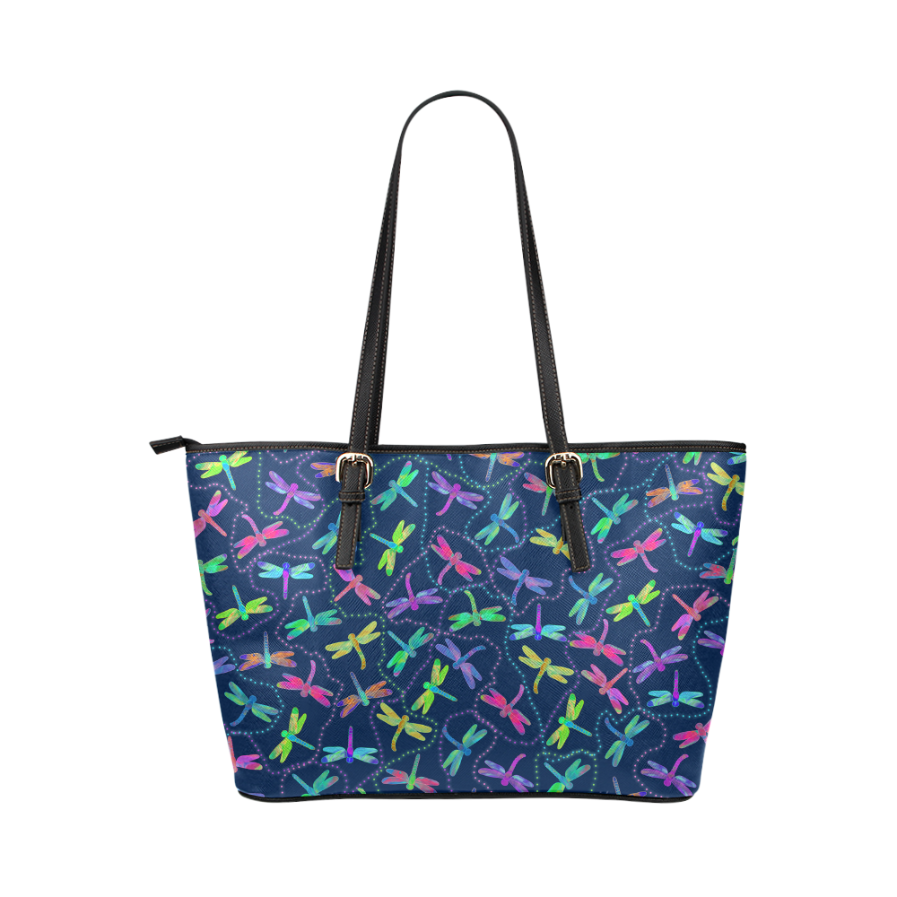 Psychedelic Dragonfly Pattern by ArtformDesigns Leather Tote Bag/Small (Model 1651)