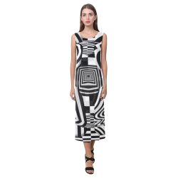 Quilts Op Art vier Pattern Phaedra Sleeveless Open Fork Long Dress (Model D08)