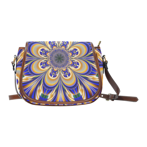 Blue Gold Flower Mandala Saddle Bag/Large (Model 1649)