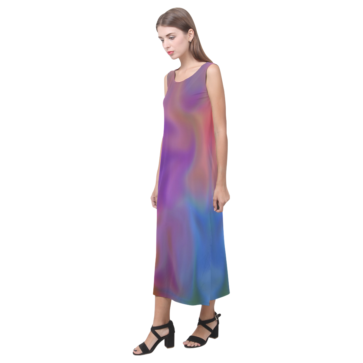 rainbow blobs Phaedra Sleeveless Open Fork Long Dress (Model D08)
