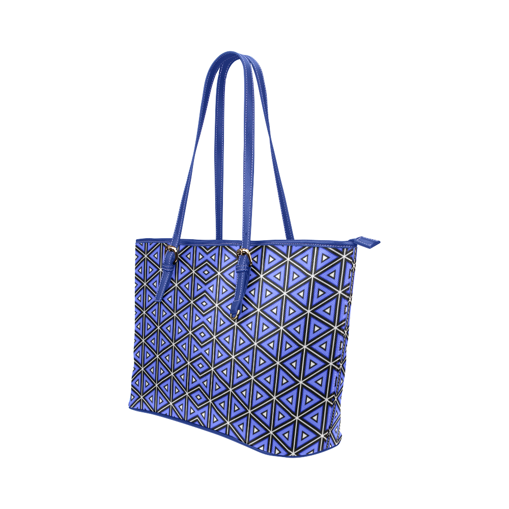 Techno blue triangles Leather Tote Bag/Large (Model 1651)