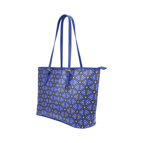 Techno blue triangles Leather Tote Bag/Large (Model 1651)