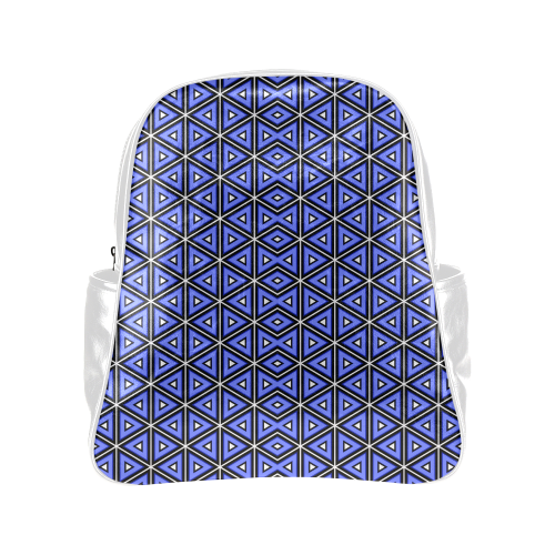 Techno blue triangles Multi-Pockets Backpack (Model 1636)