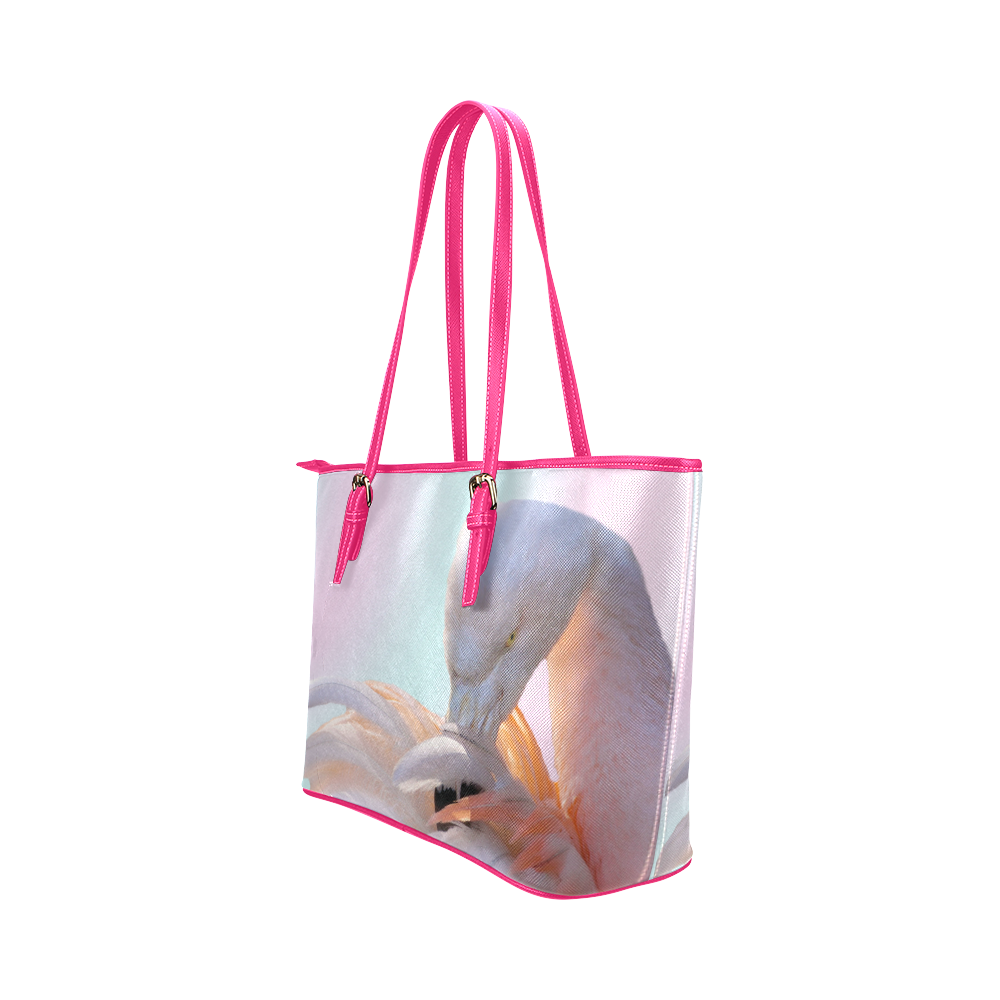 Flamingo Pink Mint Leather Tote Bag/Large (Model 1651)