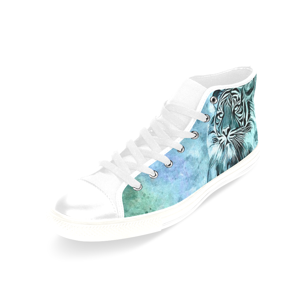 Watercolor Tiger Men’s Classic High Top Canvas Shoes /Large Size (Model 017)