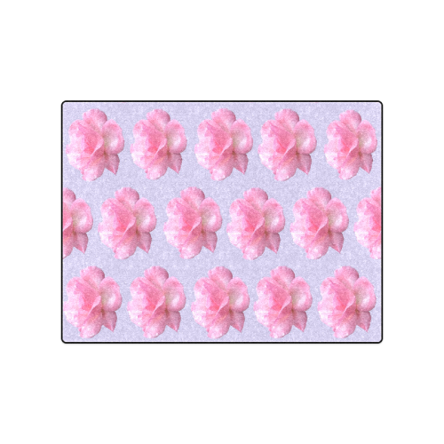 Pink Roses Pattern on Blue Blanket 50"x60"