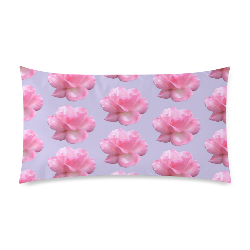 Pink Roses Pattern on Blue Custom Rectangle Pillow Case 20"x36" (one side)