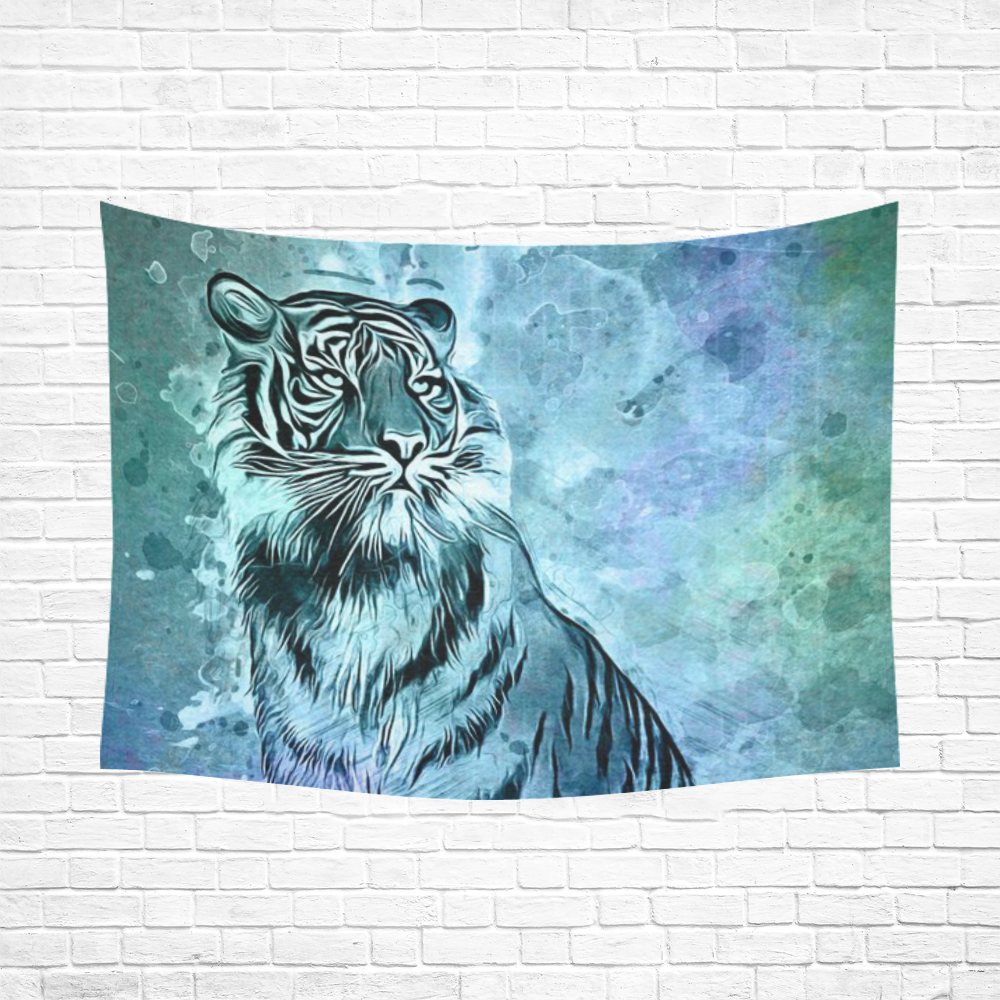Watercolor Tiger Cotton Linen Wall Tapestry 80"x 60"