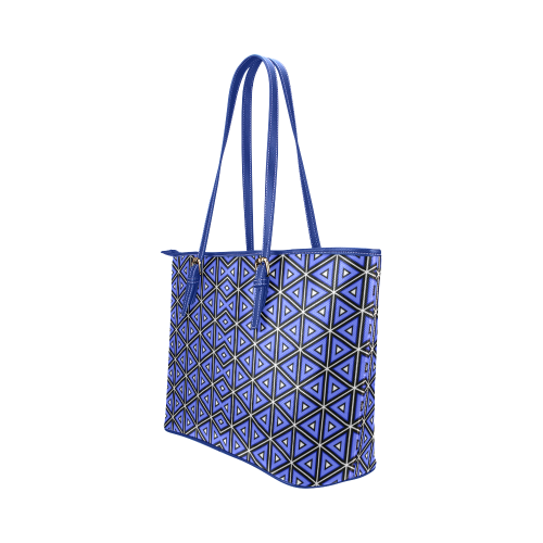 Techno blue triangles Leather Tote Bag/Large (Model 1651)