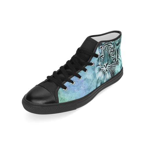 Watercolor Tiger Men’s Classic High Top Canvas Shoes (Model 017)