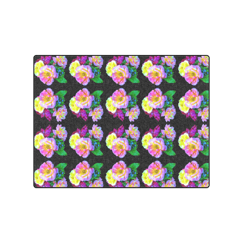 Rosa Yellow Roses on Black Pattern Blanket 50"x60"
