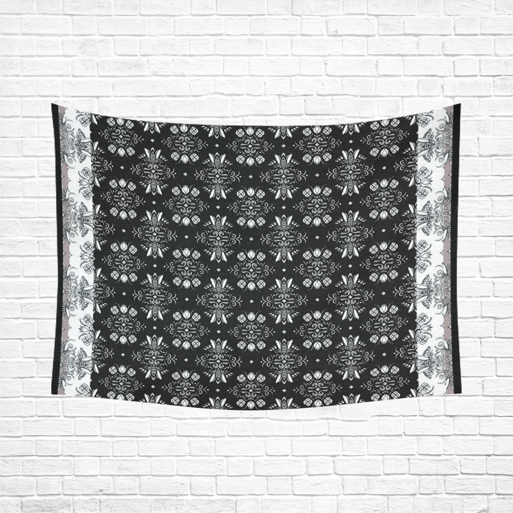 Wall Flower White and Black Drama by Aleta Cotton Linen Wall Tapestry 80"x 60"