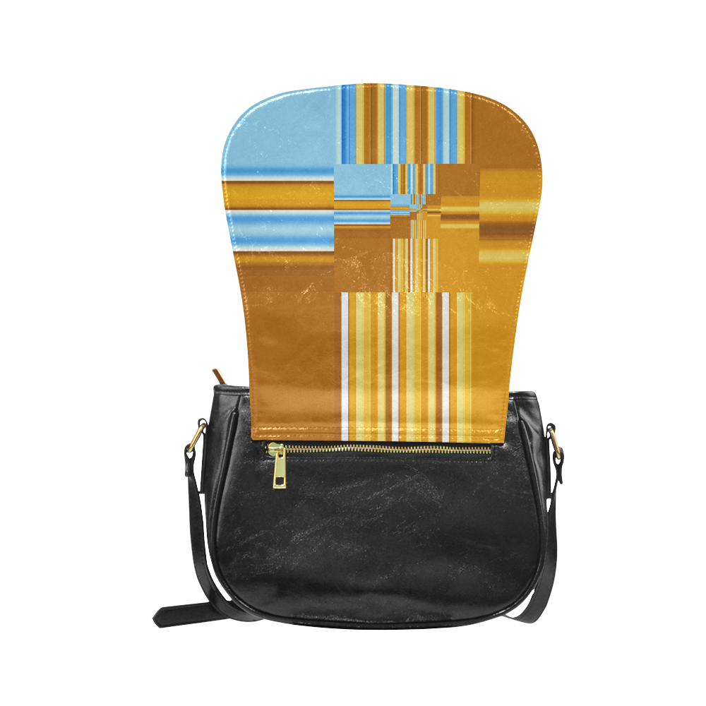 Endless Windows Stripes Gold Blue Classic Saddle Bag/Small (Model 1648)
