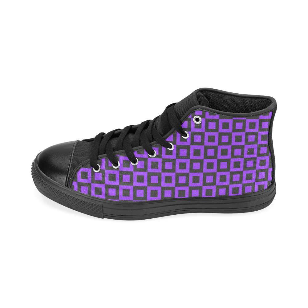 Purple and black squares Men’s Classic High Top Canvas Shoes /Large Size (Model 017)
