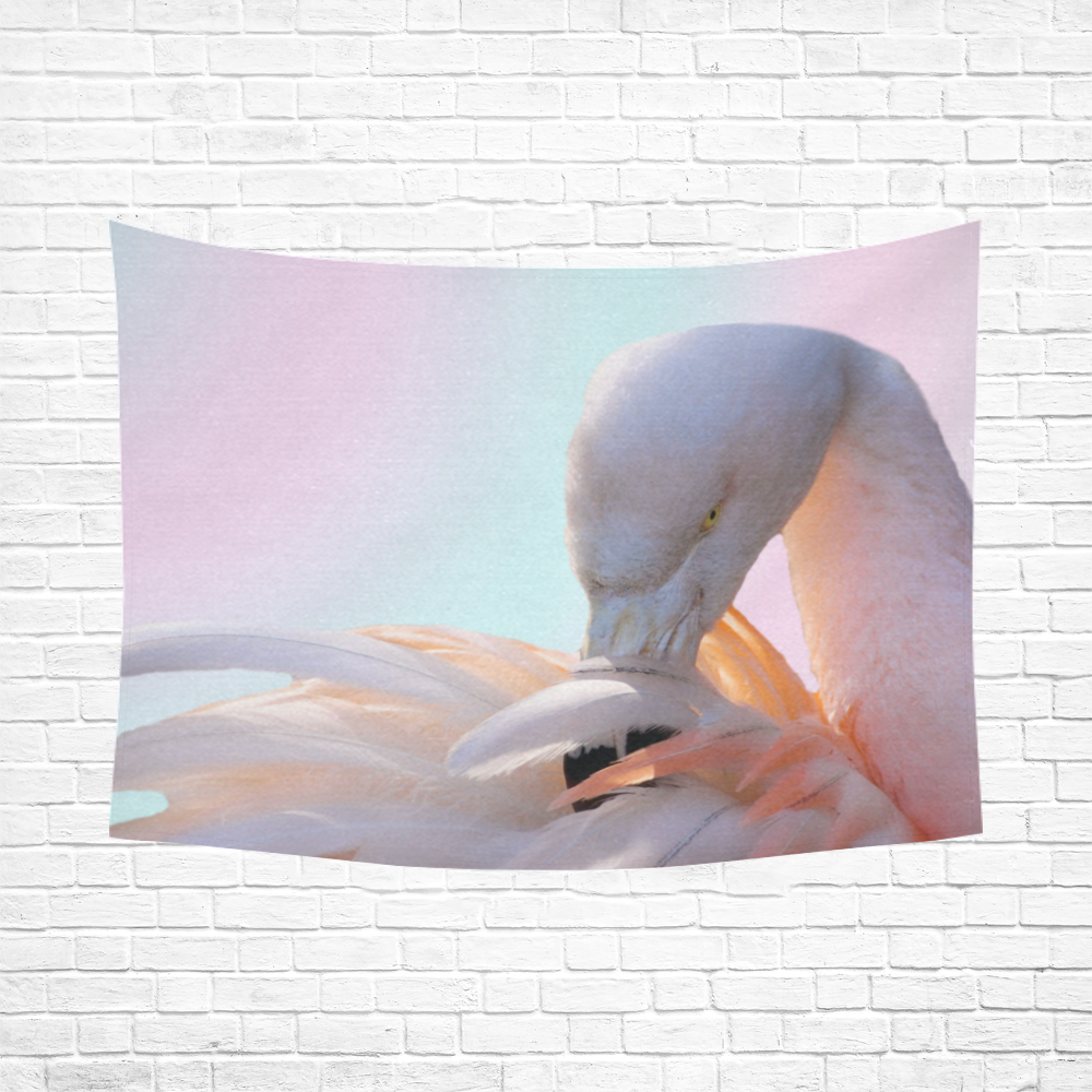 Flamingo Pink Mint Cotton Linen Wall Tapestry 80"x 60"